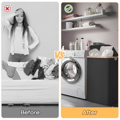 BALEINE Laundry Hamper with Lid, Tall Laundry Baskets with Bamboo Pull Handles, Large Laundry Bin with Internal Support (26Gal/100L, Carbon Black) - color: Carbon Black, size: 100 liters