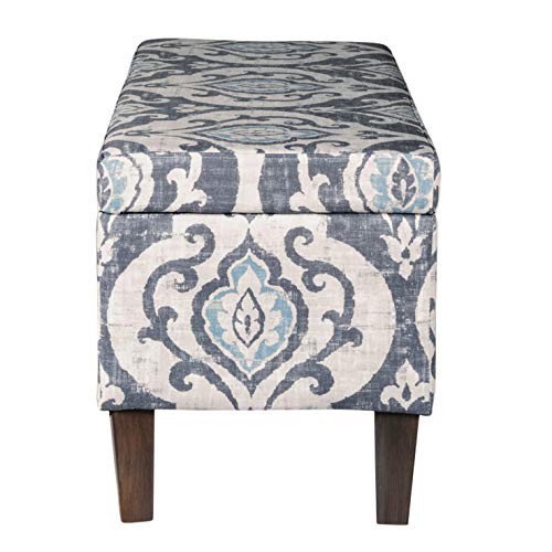 HomePop Large Upholstered Rectangular Storage Ottoman Bench with Hinged Lid, Slate Damask - color: Slate Damask
