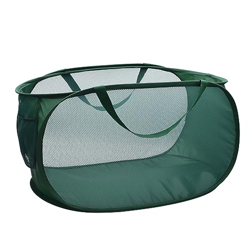 Pop Up Laundry Hamper,Collapsible Horizontal Baskets with Handles & Side Pocket,Foldable Sturdy mesh for Laundry Room,Bathroom,Kids Room,College Dorm Travel (Green) - color: Green