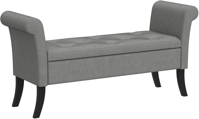 Yaheetech Ottoman with Storage, 52" Storage Ottoman Bench with Safety Hinge, Upholstered Bench with Seating for Bedroom, Living Room, Holds up to 661 lb, Light Gray