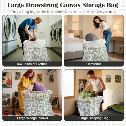 Canvas Laundry Bag 33"Wx 35"H, Thick Canvas Laundry Bag with Handles & Drawstring, Extra Large Heavy Duty Washable Basket Liner Hamper Liner Storage Sack (Geometry Light Gray) - color: Geometry Light Gray,1pc XL, size: XL 33"W x 35"H┃1 Pack