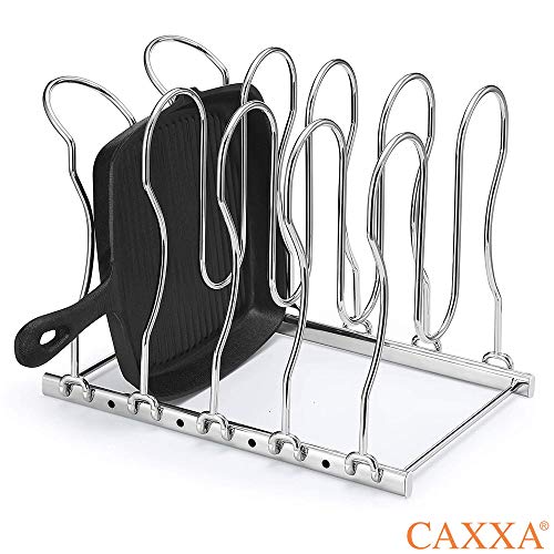 CAXXA Heavy Duty Pan Rack, Pot Lid Rack, Kitchen Cabinet Pantry Cookware Organizer Rack Holder with 5 Adjustable Dividers, Chrome - size: 12.8 x 10.4 x 8.9 INCH