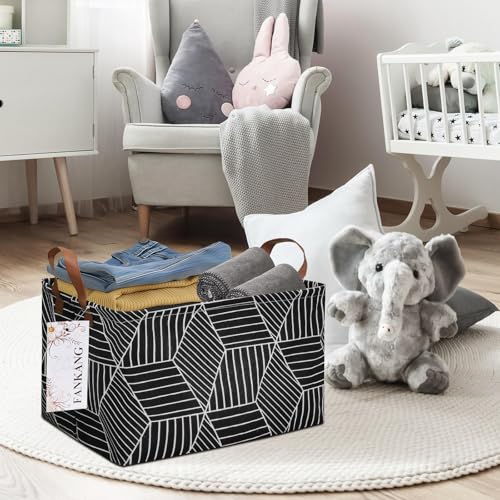 FANKANG Storage Basket,Nursery Hamper Canvas Laundry Basket Foldable with Waterproof PE Coating Storage, Office, Bedroom, Clothes,Toys (Rec-Black Cube) - color: FK-Rec-Black Cube