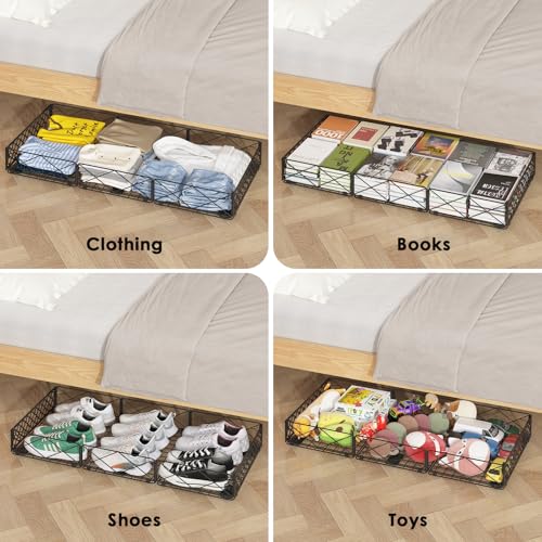 NADAMOO Large Under Bed Storage with Wheels, Low Profile Rolling Under Bed Storage Containers，Foldable Metal Under the Bed Organizer Bins for Bedroom，2 Packs - style: Pack of 2
