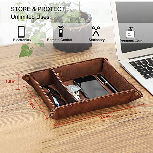 SITHON Valet Tray Desktop Storage Organizer, Removable 2 Compartments Catchall Tray Bedside Vanity Nightstand Caddy Holder Desk Storage Plate, Valentine's Day Gift, Brown - color: Brown