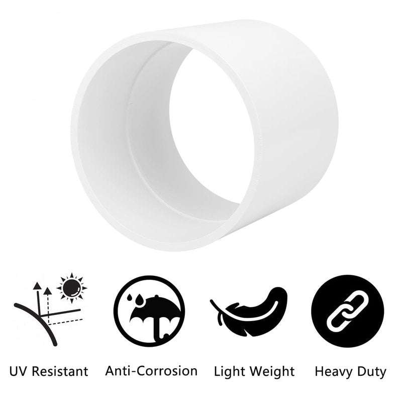 6" PVC Pipe Coupling Adapter Pipe Fittings (Socket x Socket) Contractor Pack Schedule 40 Heavy Duty 6 Inch PVC Slip Socket Connectors for DIY PVC Shelf Garden Support Structure, White