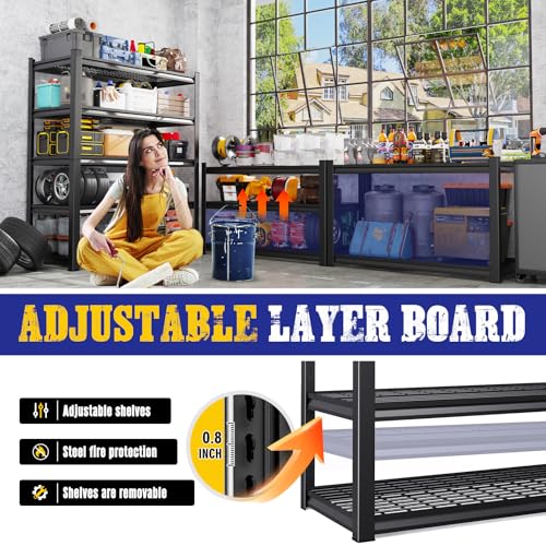 72" H Heavy Duty Garage Shelving 5-Tier Storage Shelves, Adjustable Metal Shelving Unit, Utility Garage Organizer Shelf for Basement, Pantry, Warehouse, Supermarket, 59" W x 19.7" D x 72" H - size: 5-Wire-19.7"Dx59"Wx72"H