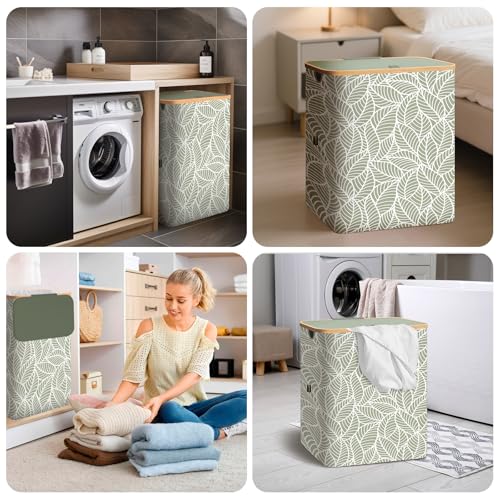 BALEINE Laundry Hamper with Lid, Tall Laundry Baskets with Bamboo Pull Handles, Large Laundry Bin with Internal Support (26 Gal/100L, Antique Foliage) - color: Antique Foliage, size: 100 liters