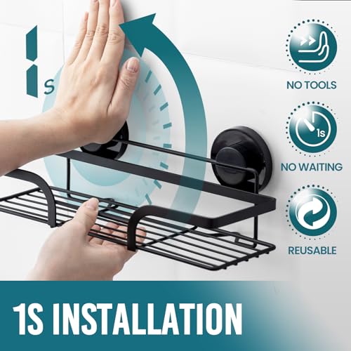 TAILI Shower Caddy Suction Cup 2 Pack, Heavy Duty Bathroom Basket, Bath Shelves for Inside, Stainless Steel Shower Holder for Bathroom Storage & Home Decor,Black - style: 2 × Black Basket