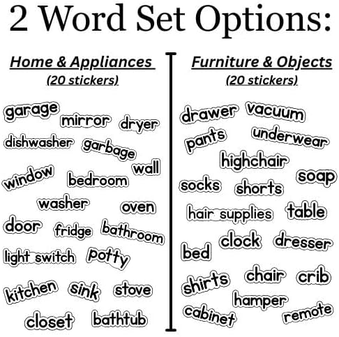 Sight Word Learning Activity & Reading Game - 20 PC Educational Decal Kit for Preschool & Kindergarten - Interactive Phonics Tools for Home & Classroom - Home and Appliances