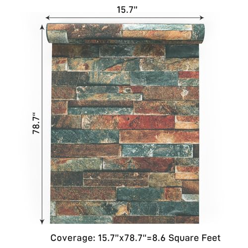 VaryPaper Retro Brick Wallpaper Peel and Stick Textured Stone Wallpaper Faux Brick Contact Paper for Walls Removable Self Adhesive Brick Vinyl Wall Paper for Bedroom Chimney Fireplace 15.7''x78.7''