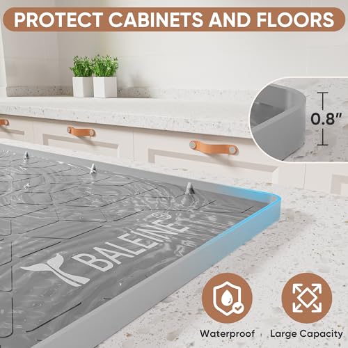 BALEINE 34''×22'' Under Sink Mat, Waterproof Food Grade Silicone Undersink Mat, Cabinet Shelf Drip Tray, Under Sink Liner for Kitchen, Bathroom (Grey) - color: Gray