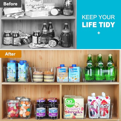 Heyuzb 8 Pack Plastic Organizer Bins and 20 Pcs Freezer Bags Multi-Use Pantry Organizers and Storage Clear Storage Bins for Organizing Kitchen, Fridge, Cabinet and Shelf - size: 8 Pack