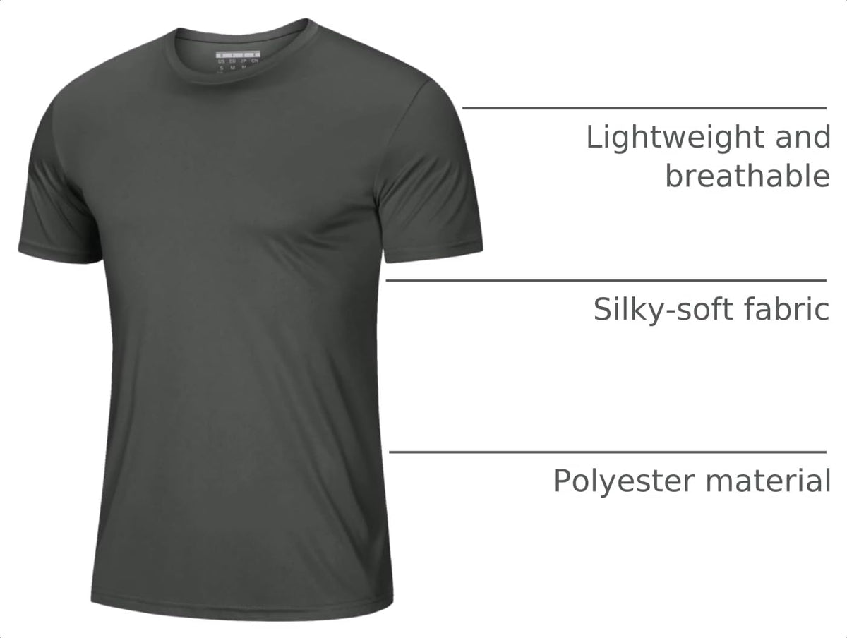 Tee Shirts Mens Short Sleeve T Shirts Lightweight Breathable Casual Shirts Dry Fit Swim Shirt UV Protection Beach Shirts Dark Grey