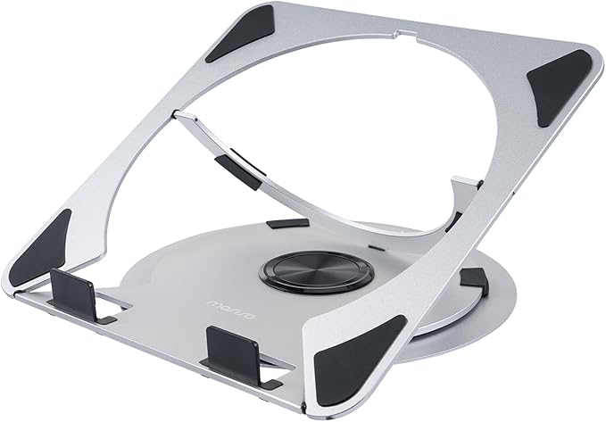 MOSISO Laptop Stand for Desk, Adjustable Aluminum Alloy Computer Stand with 360 Degree Rotating Base, Ergonomic Keyboard Riser Kickstand for Collaborative Work, Compatible with All Laptops, Silver