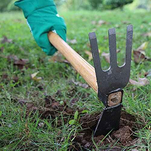 JAPCHET 2 PCS Hoe and Cultivator Hand Tiller, Heavy Duty Dual Headed Weeding Tool, Hoe Garden Tool with Carbon Steel Blade for Soil Loosening, Weeding and Digging