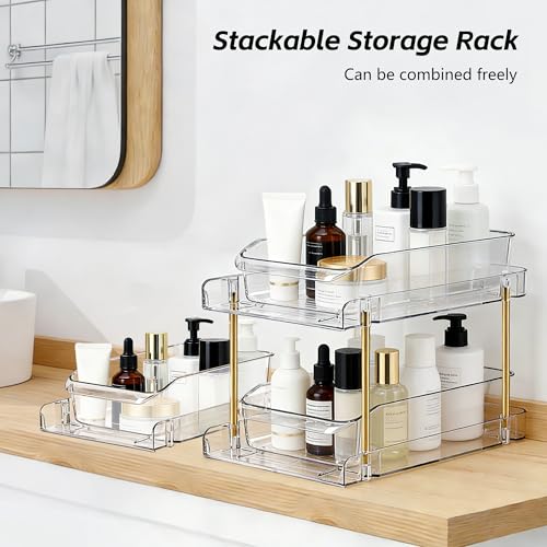 LAREKUN2pack 2-Tier Organizer & Storage Unit Stackable Bathroom Cabinet Organizer Pull-Out Kitchen Pantry Organizer & Storage System Suitable for Countertops, Pantries, Kitchens, Bathrooms - style: 2pack