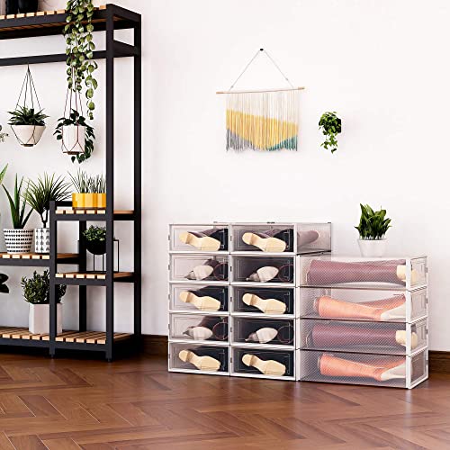 DHMAKER 8 Pack Boot Storage Box, Stackable Clear Plastic Boot Shoe Organizer for Tall Boots, Closet, Drop Front Boot Organizer, Large Shoe Container Boot Storage with Lid, 20.5" x 11.8" x 5.5"