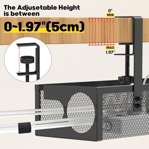 Under Desk Cable Management Tray No Drill 15.1’’, Metal Mesh Cable Management Box with Hybrid Side Slots Cable Raceway,Adjustable Cable Tray with Wire Management for Office Home,1 Pack (Black) - color: Black