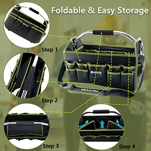 16in Foldable Open Top Tool Tote, Tool Bags For Men Heavy Duty, Tool Carrier tool bag hard With Handle, Wide Mouth Electrician Tool Tote, Many Pockets Can Hold Many