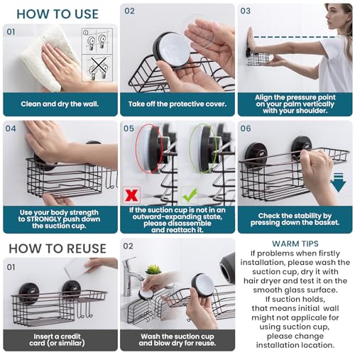 TAILI Shower Caddy Suction Cup with Hooks & Soap Holder, Heavy Duty Bathroom Shower Organizer, No Drilling Shelves for Inside Bathroom, Brown Metal Storage Holder - style: 1× Brown