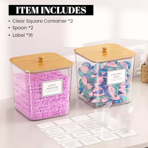 HomePekite 2 Pack Laundry Pods Container,Laundry Room Organization and Storage Containers with Wooden Lids & Labels Large Laundry Detergent Container for Powder,Scent Booster,Pods,Dryer Ball - style: 2 Pack