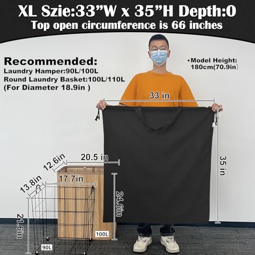 Canvas Laundry Bag 33"Wx 35"H, Thick Canvas Laundry Bag with Handles & Drawstring, Extra Large Heavy Duty Washable Basket Liner Hamper Liner Storage Sack (XL Black) - color: Black, size: XL 33"W x 35"H┃1 Pack