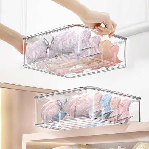DILIBRA Socks Underwear Drawer Organizer for Closet, 16 Compartment Removable Divided Plastic Clear Sock Storage Box with Lid, Underwear Storage Tie Organizer Box for Bra Socks Ties Scarf Tea Bag