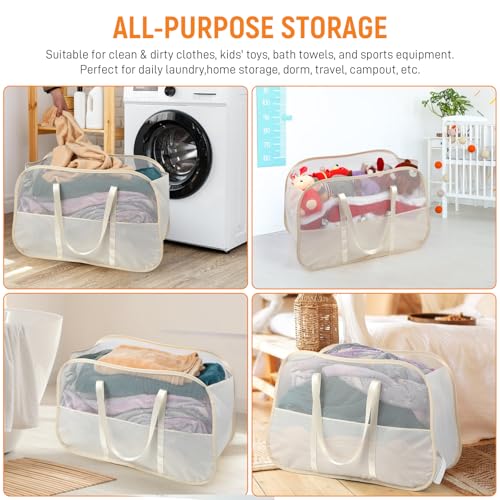 Collapsible Laundry Baskets with Easy Carry Handles, 95L Clothes Hamper for Storage, Foldable Laundry Basket Tear-proof, Large Pop Up Hampers for Laundry, Bedroom, Bathroom, Dorm Beige - style: Beige