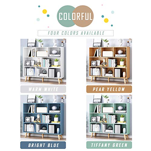 IOTXY Wooden Open Shelf Bookcase - 3-Tier Floor Standing Display Cabinet Rack with Legs, 8 Cubes Bookshelf, Tiffany-Green | Display Cabinet - color: Tiffany Green, size: 100CM