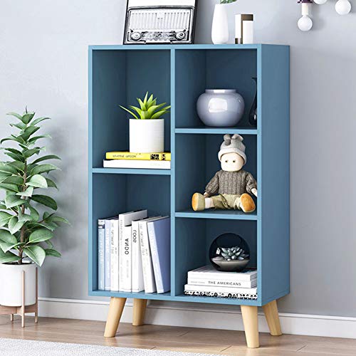 IOTXY Wooden Open Shelf Bookcase - 3-Tier Floor Standing Display Cabinet Rack with Legs, 5 Cubes Bookshelf, Bright Blue - color: Bright Blue, size: 50CM