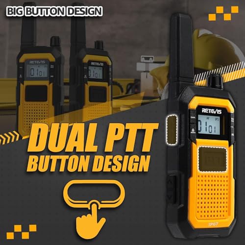 Retevis RB48 Walkie Talkies Long Range, IP67 Waterproof Two Way Radios with Earpiece, Support VOX, Vibration Call, 2000mAh, NOAA, 2 Way Radio for Business(2 Pack)