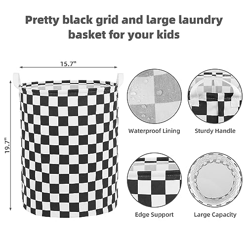 Large Foldable Laundry Basket Organizer Holder portable tall collapsible laundry hamper nusery Storage Basket Bin with Handles (Waterproof Lining, Black Racing Flag) - color: Black racing flag