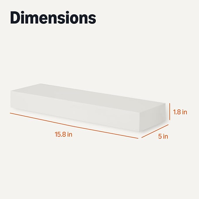 Amazon Basics Wood Floating Wall Shelves, 3-Pack, White, 15.8" x 5" x 1.8"