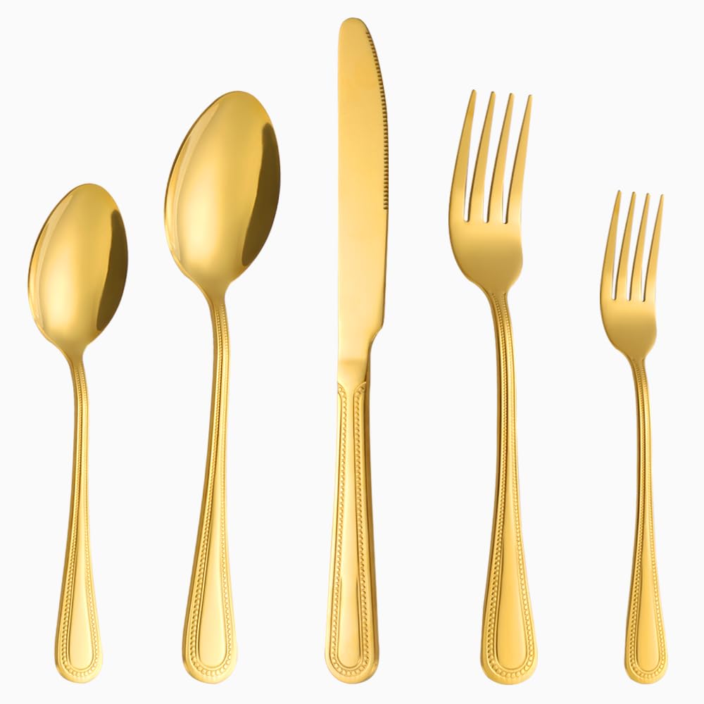 Gold Silverware Set,50-Piece Stainless Steel Flatware Set for 10