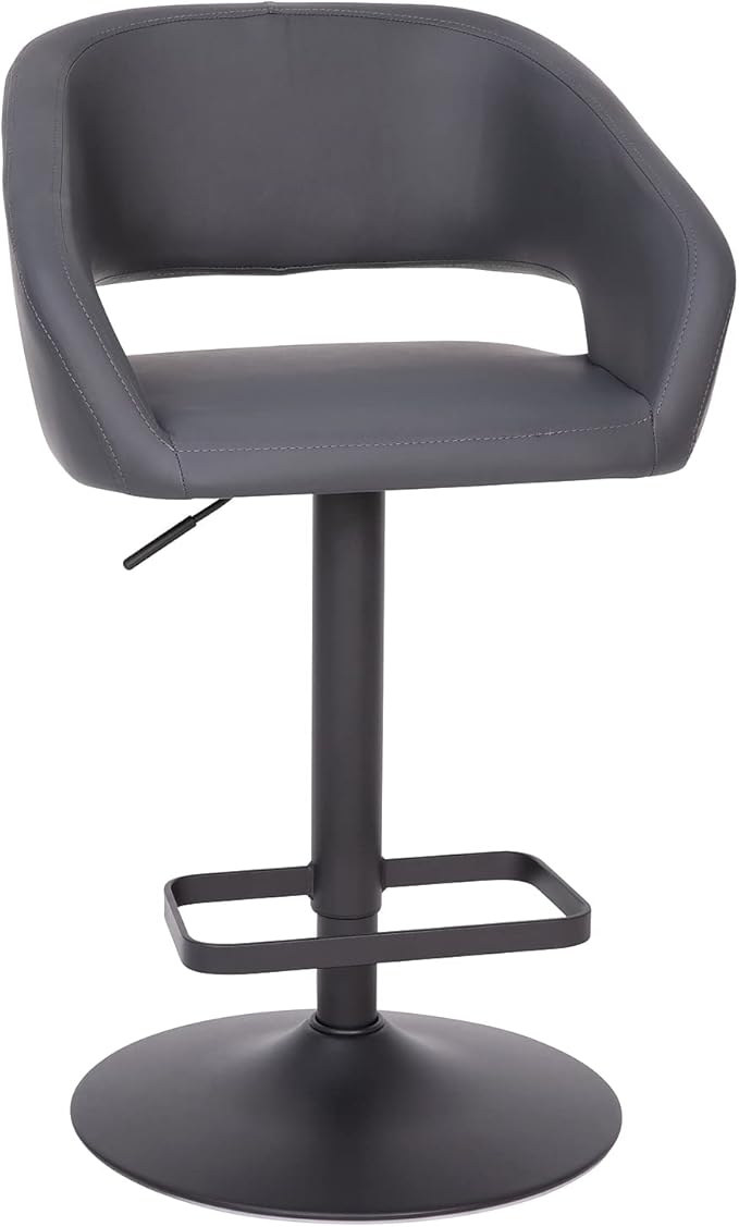 Flash Furniture Erik Comfortable & Stylish Contemporary Barstool with Rounded Mid-Back and Foot Rest, Adjustable Height - Gray Vinyl with Chrome Base