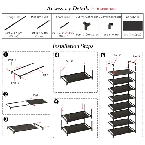 10-Tier Tall Shoe Rack for Closet, Entryway, Adjustable Sturdy Durable Shoe Shelf,Narrow Shoe Stand Organizer (18" W×10" D×72.8" H,White) - size: 10-Tier-White(18" W×10" D×72.8" H)