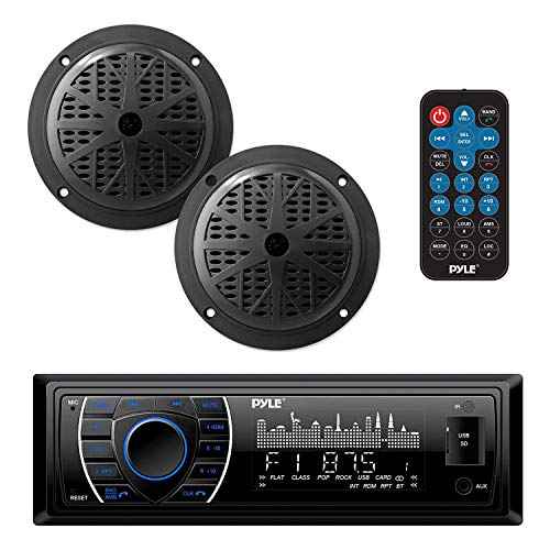 Pyle Marine Headunit Receiver Speaker Kit - In-Dash LCD Digital Stereo Built-in Bluetooth & Microphone w/ AM FM Radio System 5.25¡¯¡¯ Waterproof Speakers (2) MP3/SD Readers & Remote Control-PLMRKT46BK