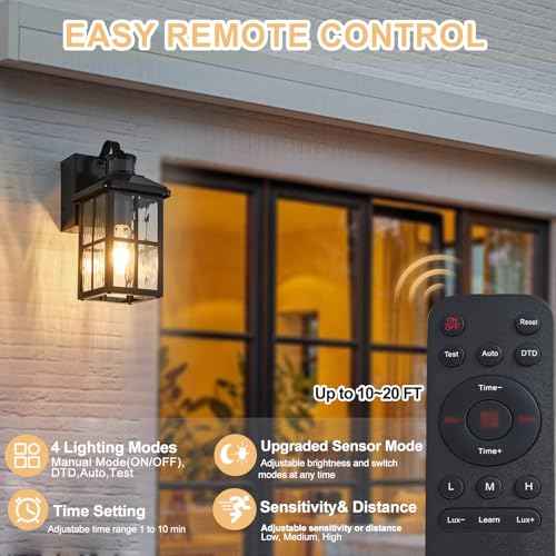 Porch Light with GFCI Outlet with Remote, Dusk to Dawn Outdoor Lighting with Outlet, Upgraded 4 Lighting Modes Motion Sensor Outdoor Lights, Waterproof Outside Lights for House Patio Garage Front Door