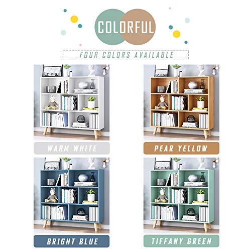IOTXY Wooden Open Shelf Bookcase - 3-Tier Floor Standing Display Cabinet Rack with Legs, 7 Cubes Bookshelf, Bright Blue - color: Bright Blue, size: 80CM