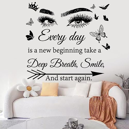 Motivational Wall Decal Quotes Every Day is a New Beginning Vinyl Wall Stickers Positive Word Letter Decals Inspirational Wall Sticker for Bedroom Living Room Bathroom Office Yoga Decor.