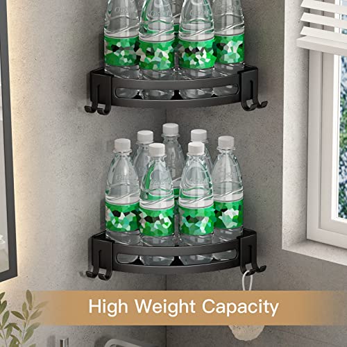 VOLPONE Corner Shower Caddy with Razor Holder Adhesive Shower Shelf Corner No Drilling (adhesive mounting, no suction cup) Bathroom Shower Organizer Storage Rack (2-Pack, Black) - style: Without Suction Cup Triangle with Hooks 2 Tier Black