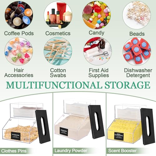 2 in 1 Dryer Sheet Holder & Laundry Pods Container, Laundry Detergent Organizer Container with Lid, Acrylic Laundry Room Organization Storage Containers with Labels, Dishwasher Pod Holder - color: Black - New 2