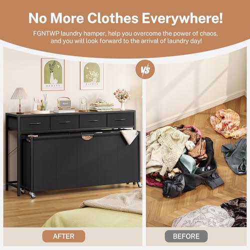 Laundry Sorter, Rolling Laundry Hamper with 5 Section Pul-Out Bags, Laundry Basket Organizer with 4 Drawers, Laundry Hamper with Wheels for Laundry Room Organization, Bathroom, Bedroom - size: 360 L