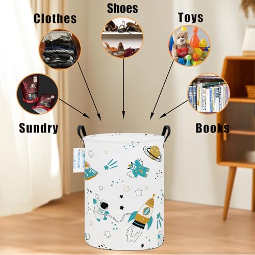 LANGYASHAN Storage Bin, Canvas Fabric Collapsible Organizer Basket for Laundry Hamper,Toy Bins,Gift Baskets, Bedroom, Clothes,Baby Nursery (Round space astronaut) - color: A Space astronaut