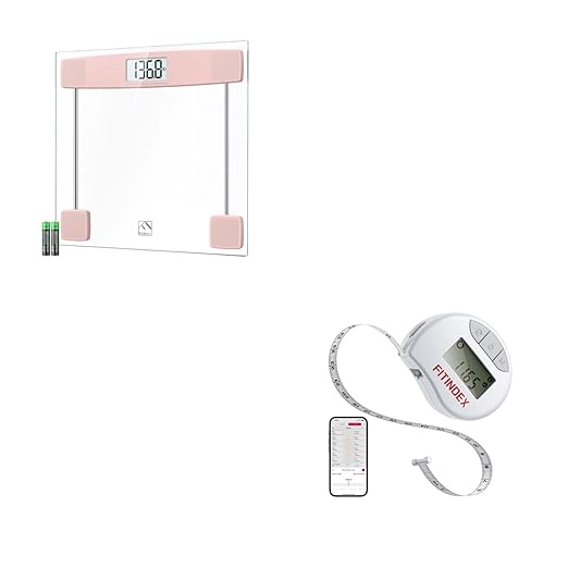 FITINDEX Bathroom Scale for Body Weight Pink and Smart Body Tape Measure