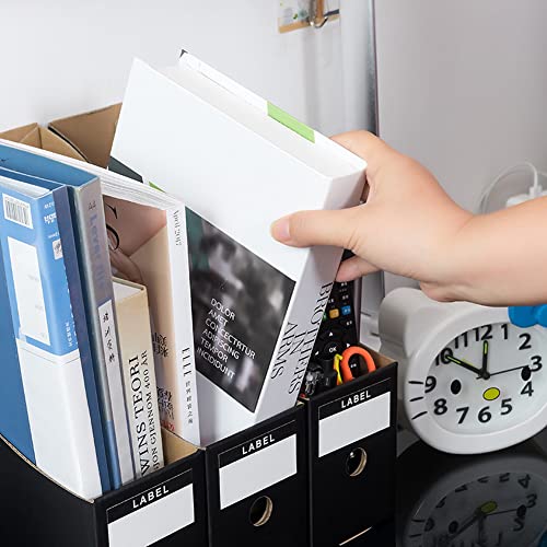 Foldable Desk File Holder Organizer Sturdy Cardboard Magazine Storage Box Document Rack with Blank Label Stickers for Home School Office (5, Matte Black) - color: Matte Black