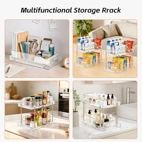 LAREKUN2pack 2-Tier Organizer & Storage Unit Stackable Bathroom Cabinet Organizer Pull-Out Kitchen Pantry Organizer & Storage System Suitable for Countertops, Pantries, Kitchens, Bathrooms - style: 2pack
