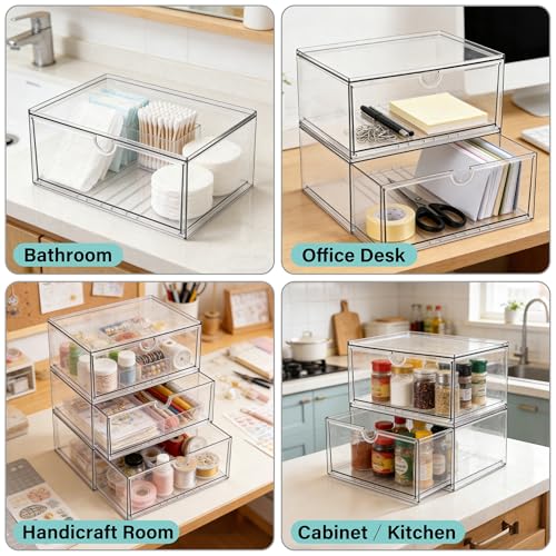 Prsildan Acrylic Makeup Organizer Stackable Clear Storage Drawers for Baby Bottles Desk Organizers for Countertop Vanity Nursery Adjustable Modular System for Cosmetics Jewelry - style: Style1-1 Drawer