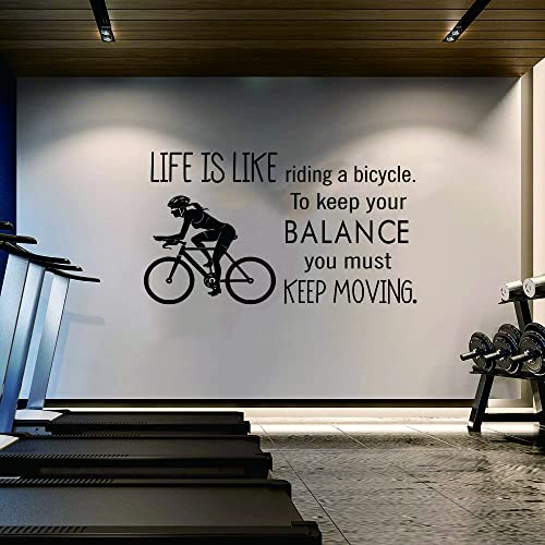 Bicycle Wall Decal - Removable PVC Sticker with Inspirational Quote ¡°Keep Balance and Keep Moving¡± - Bike Mural Art for Bedroom, Study, Gym, Office, or Workout Room - 12"x22" (JWH274-bicycle)